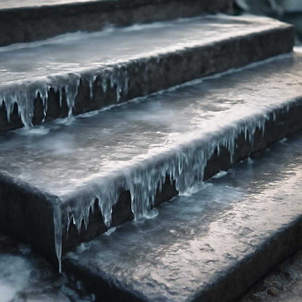 ледяные кромки на ступенях
