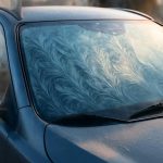 Ледяные узоры на автомобильных стёклах зимой