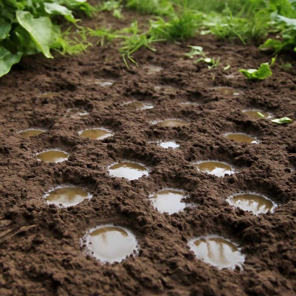 мелкие ямки в садовой земле после ливня