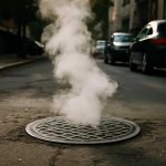 Почему утренний пар поднимается над теплыми крышками люков