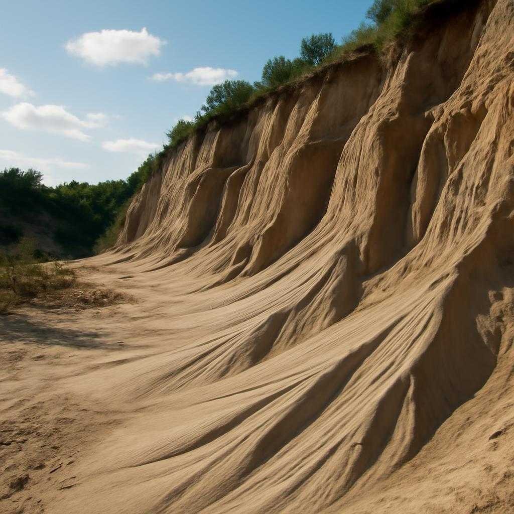 песчаные языки у подножия откосов