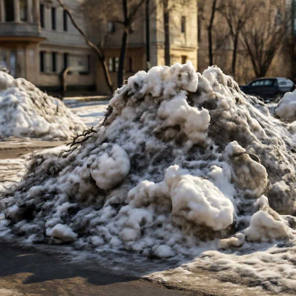 рваные снежные кучи во дворах