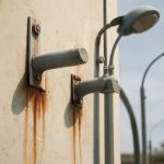 Причины ржавых подтеков под креплениями уличных фонарей