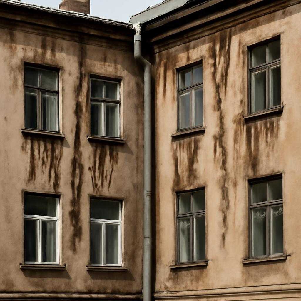 следы протечек на старых фасадах