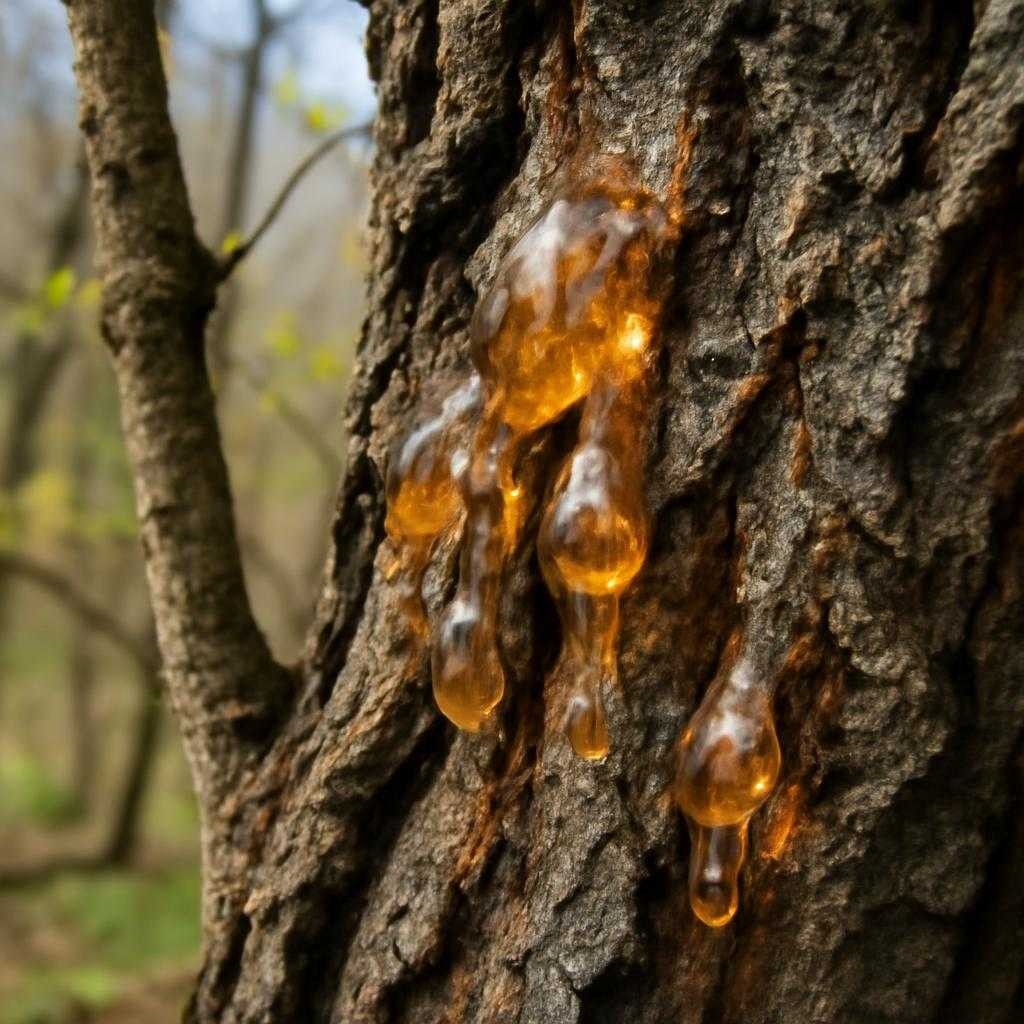 смоляные наплывы на старых деревьях весной