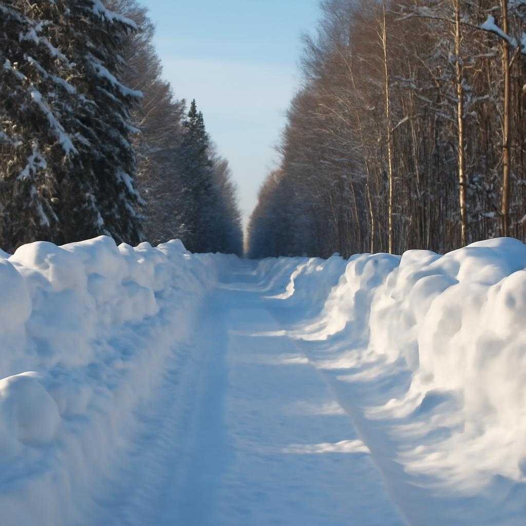 снежные валки вдоль лесных просек