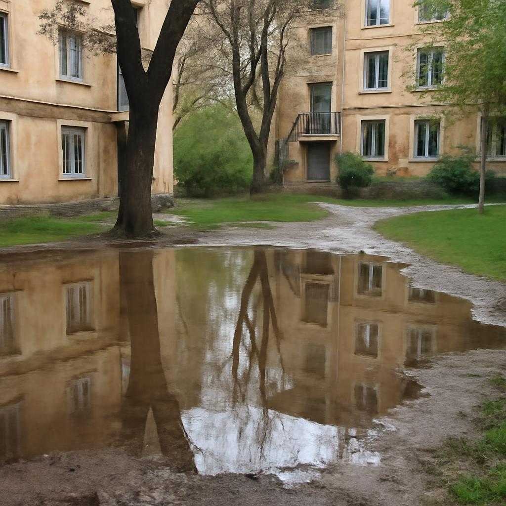 сырость в низинах дворов