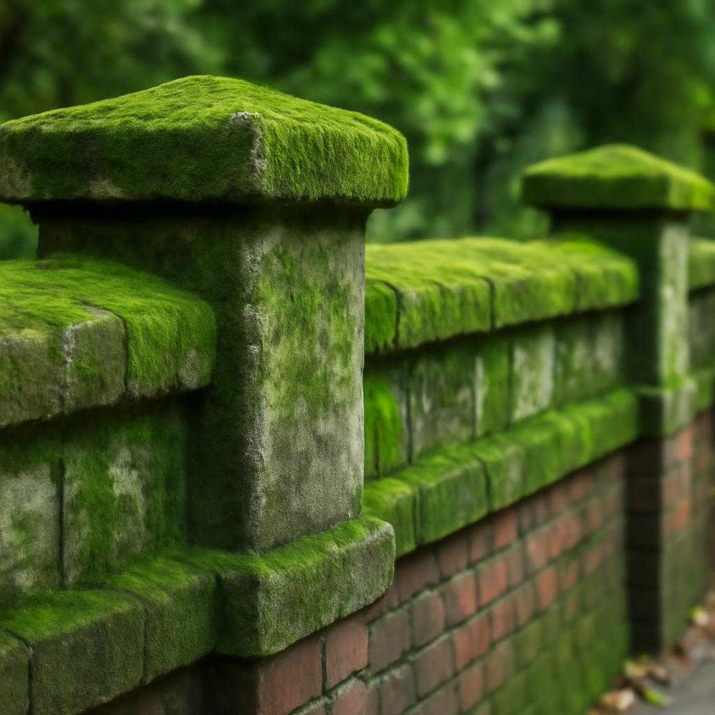 зеленые пятна на старых каменных оградах