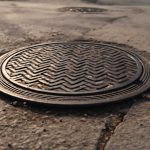 Сильный дождь выявляет неровности на крышках люков на дороге
