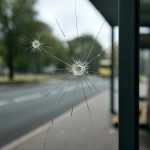 Как град оставляет микросколы на стеклах уличных остановок