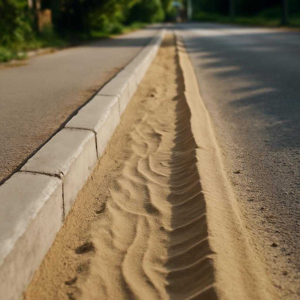 песчаные полосы вдоль бордюров