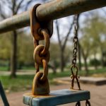 Ржавые подтеки на креплениях уличных качелей и их причины