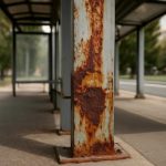 Как туман подчеркивает следы коррозии на остановочных конструкциях