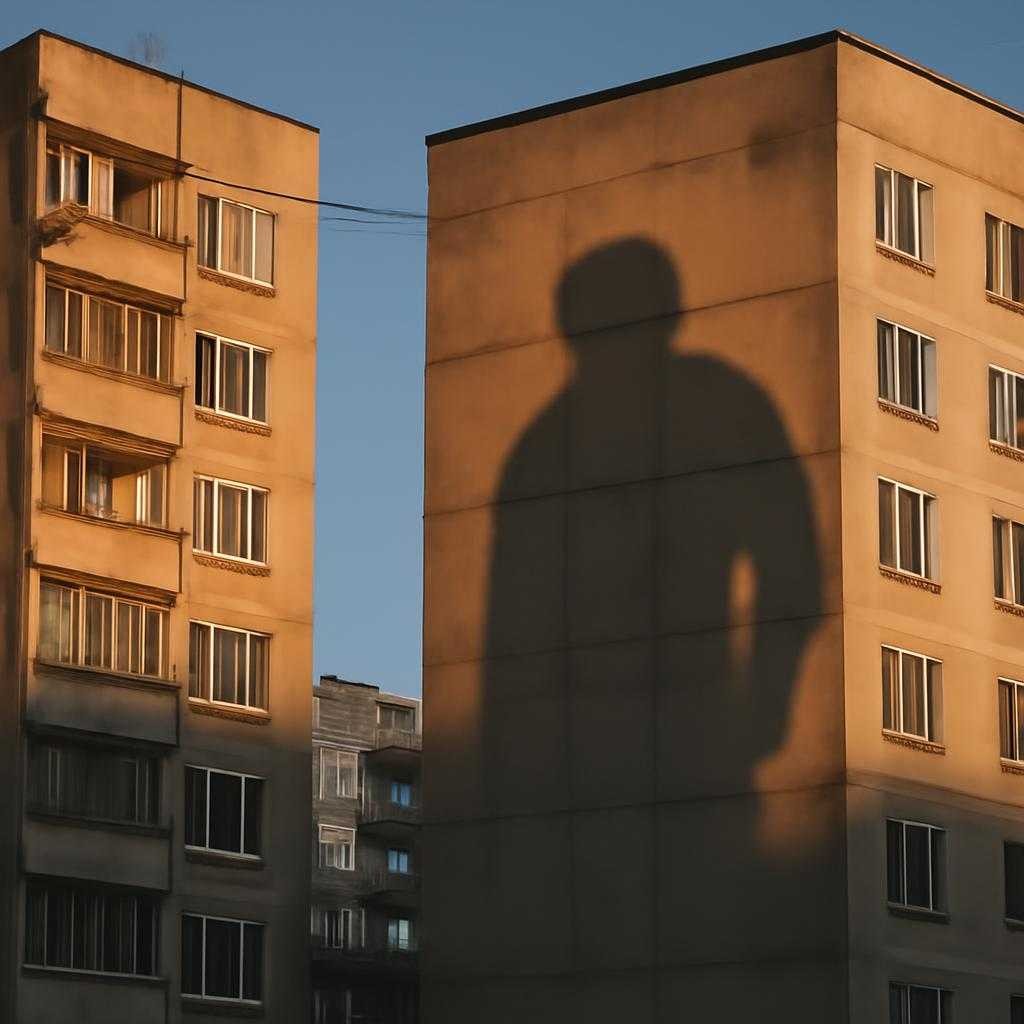 странные тени на фасадах многоэтажек вечером