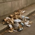 Как ветер сносит сухой мусор к стенам и вдоль бордюров