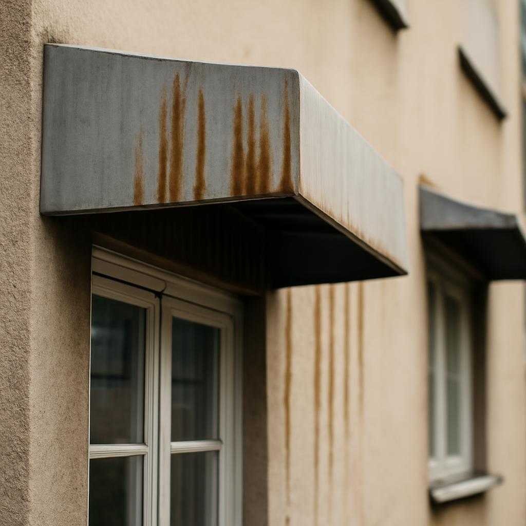 темные потеки на металлических козырьках