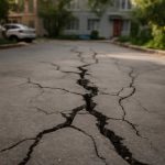 Как мороз меняет трещины в асфальте дворовых проездов