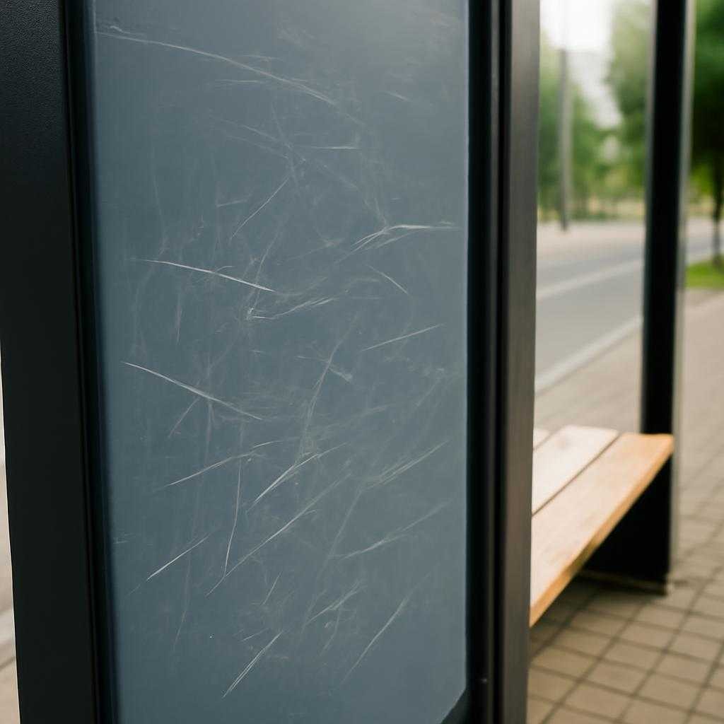 царапины на пластиковых панелях остановок