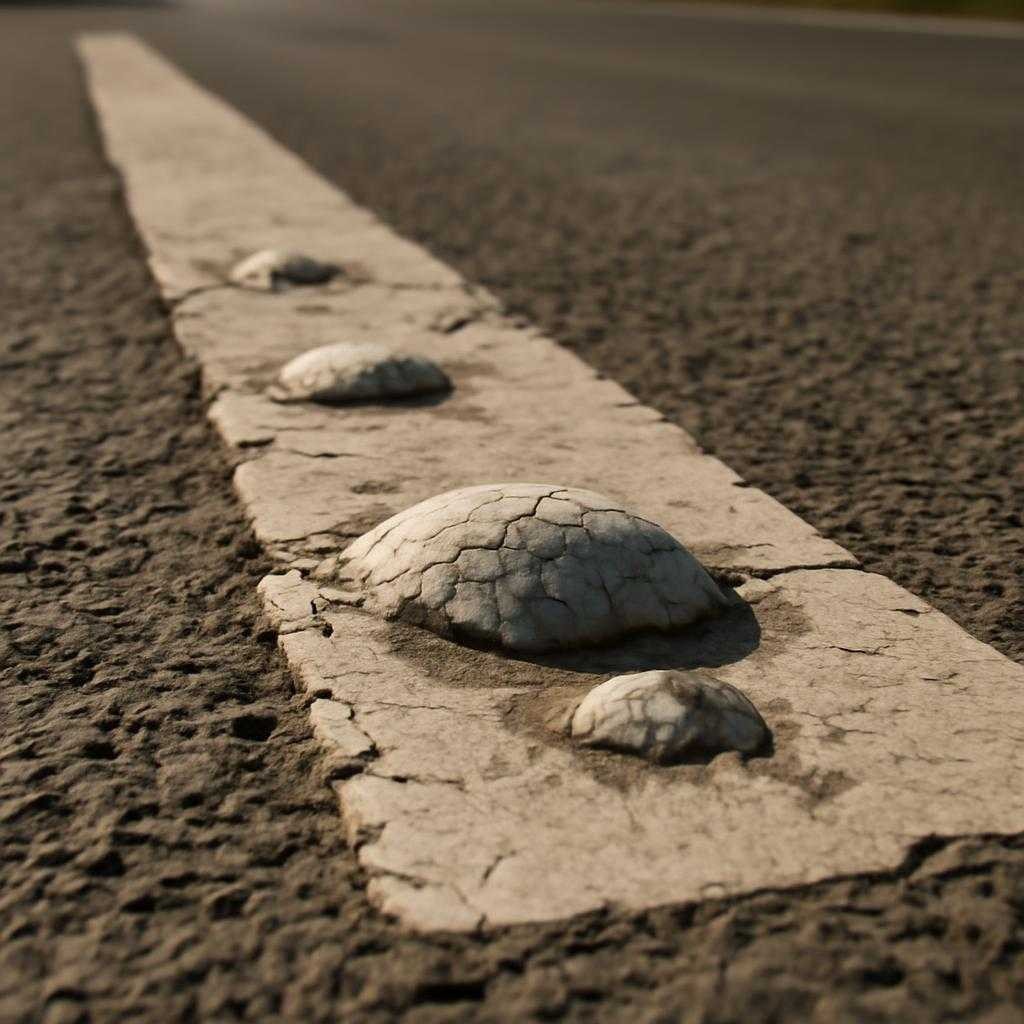 вздутия на старой дорожной разметке