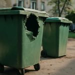 Мороз и хрупкость пластиковых мусорных контейнеров зимой
