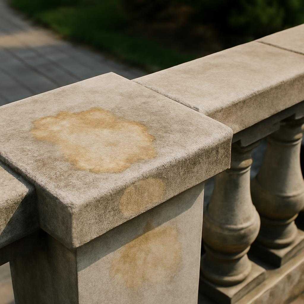потускневшие зоны на каменных парапетах
