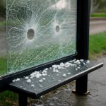 Как град повреждает прозрачные панели остановочных павильонов