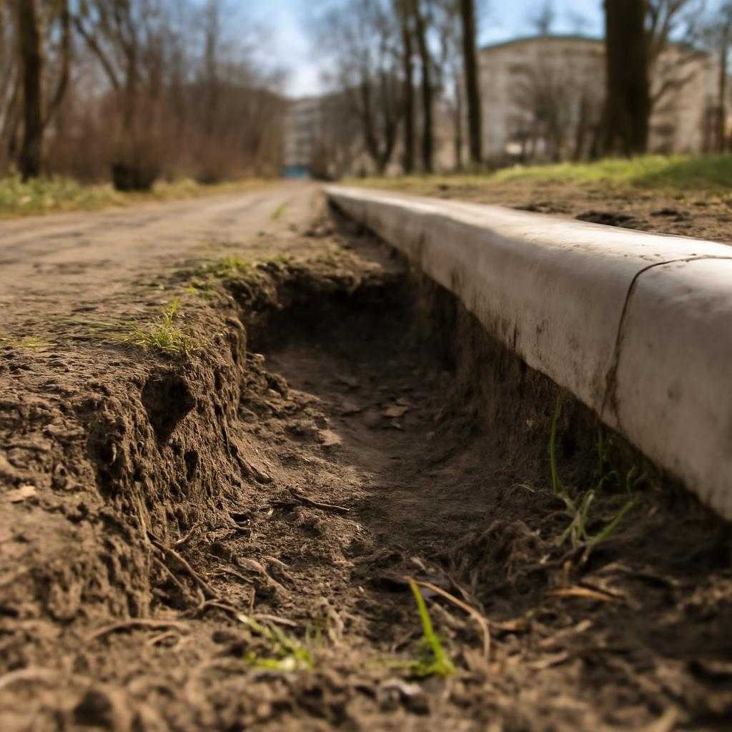 просадки грунта возле тротуарных бордюров весной