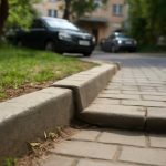 Как снег выявляет просадки на тротуарных бордюрах дворов