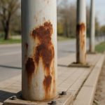 Причины ржавых пятен на металлических опорах уличного освещения
