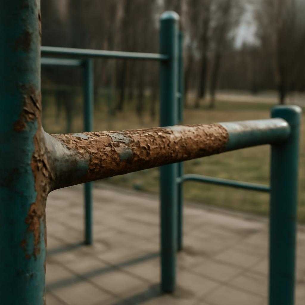 следы коррозии на уличных турниках