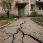Ночные заморозки и рост трещин асфальта у подъездов