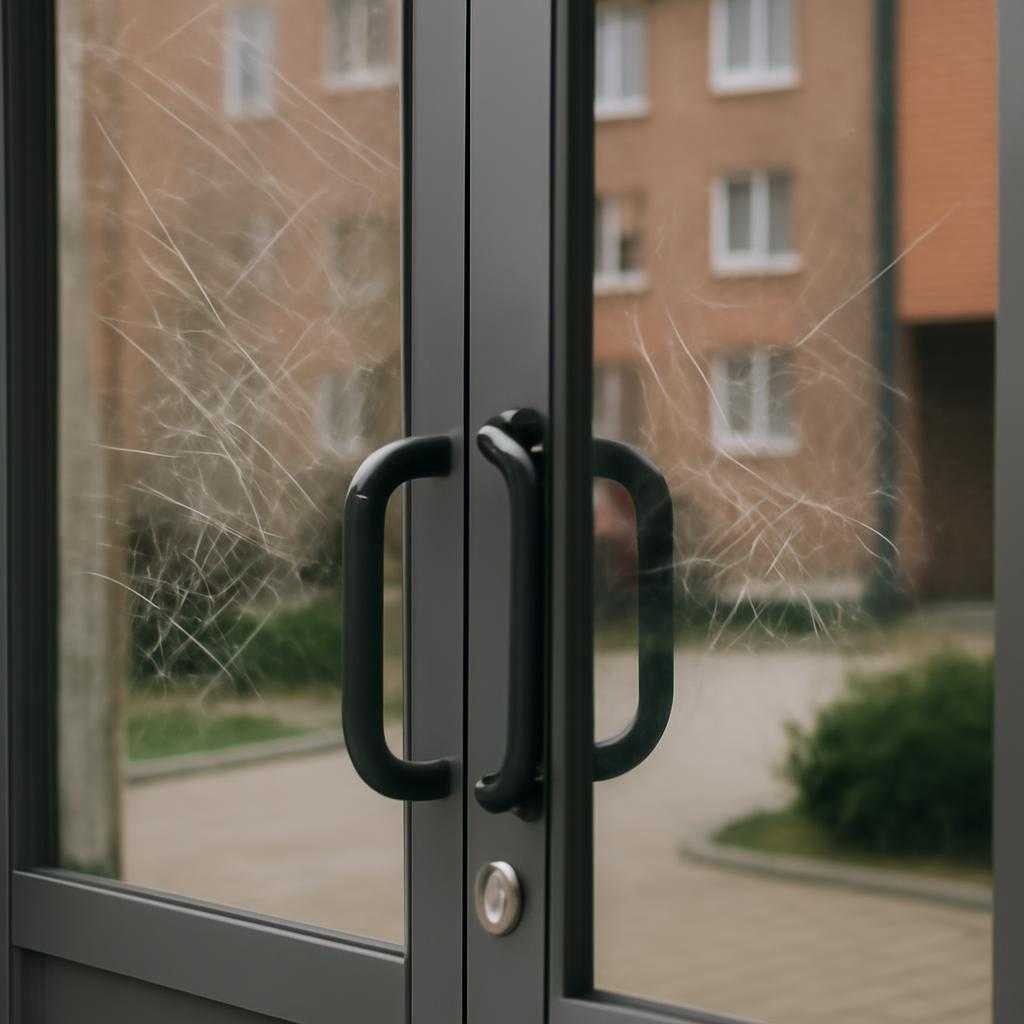 царапины на стеклянных дверях подъездов